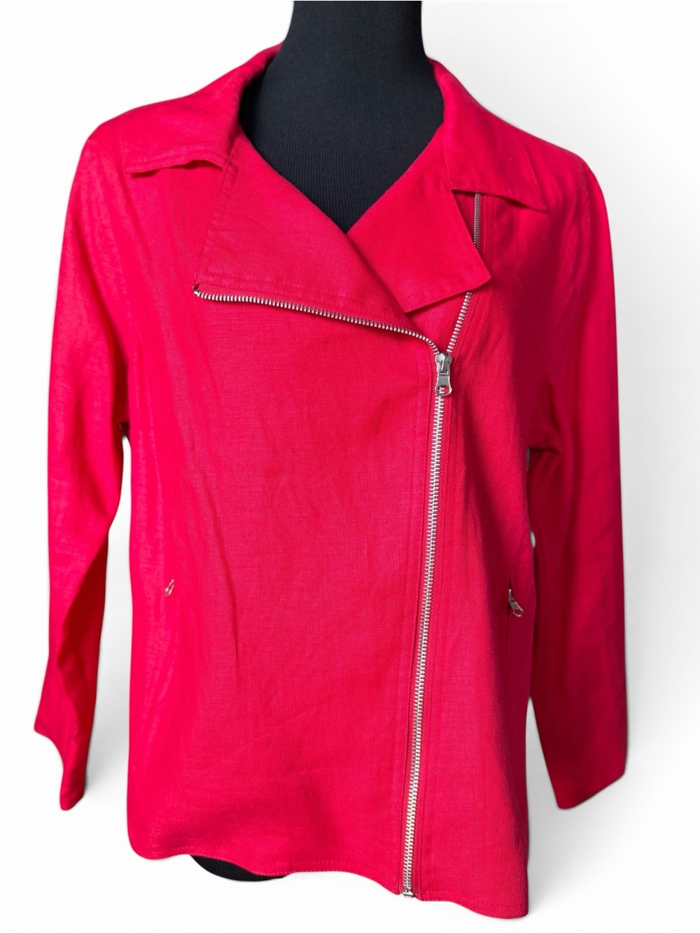 Multiples Red Linen Moto Jacket Asymmetrical Zip Lightweight Blazer L